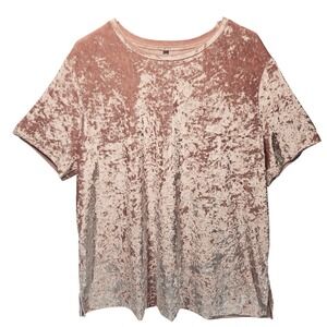 Womens Pink Crushed Velvet Short Sleeve Top 1X Boho Whimsigoth Fairy Valentines
